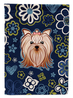 Blue Flowers Yorkie Yorkishire Terrier Flag Garden Size