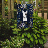 Blue Flowers Bull Terrier Flag Garden Size