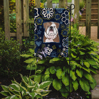 Blue Flowers English Bulldog Flag Garden Size