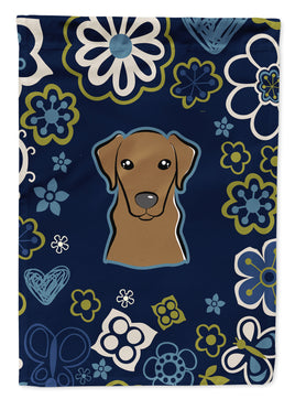 Blue Flowers Chocolate Labrador Flag Garden Size BB5085GF