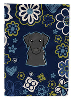 Blue Flowers Black Labrador Flag Garden Size BB5086GF