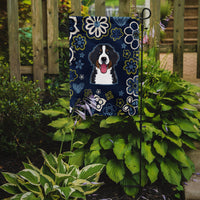 Blue Flowers Bernese Mountain Dog Flag Garden Size