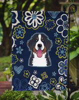 Blue Flowers Bernese Mountain Dog Flag Garden Size