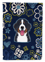 Blue Flowers Bernese Mountain Dog Flag Garden Size