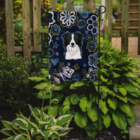 Blue Flowers Border Collie Flag Garden Size