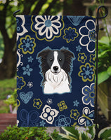 Blue Flowers Border Collie Flag Garden Size