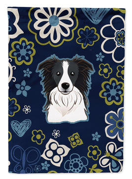 Blue Flowers Border Collie Flag Garden Size