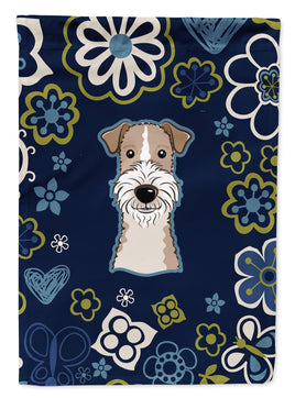 Blue Flowers Wire Haired Fox Terrier Flag Garden Size BB5098GF