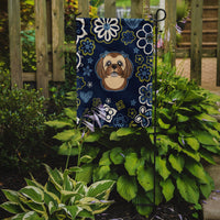 Blue Flowers Chocolate Brown Shih Tzu Flag Garden Size BB5100GF