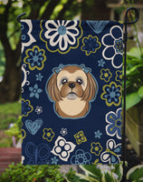 Blue Flowers Chocolate Brown Shih Tzu Flag Garden Size BB5100GF