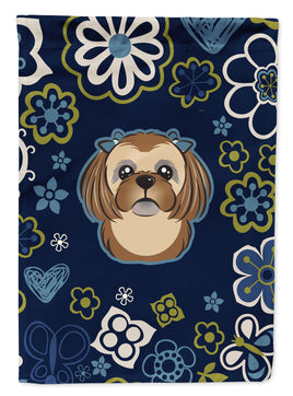 Blue Flowers Chocolate Brown Shih Tzu Flag Garden Size BB5100GF