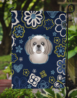 Blue Flowers Gray Silver Shih Tzu Flag Garden Size