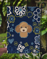 Blue Flowers Chocolate Brown Poodle Flag Garden Size BB5107GF