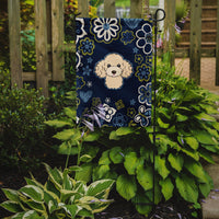 Blue Flowers Buff Poodle Flag Garden Size