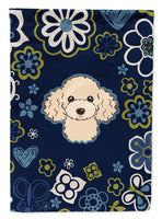 Blue Flowers Buff Poodle Flag Garden Size