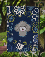 Blue Flowers Silver Gray Poodle Flag Garden Size