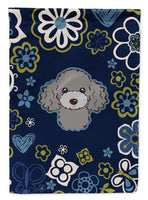 Blue Flowers Silver Gray Poodle Flag Garden Size