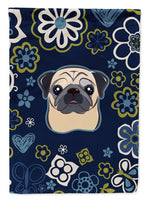 Blue Flowers Fawn Pug Flag Garden Size BB5113GF