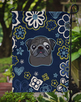 Blue Flowers Black Pug Flag Garden Size BB5114GF