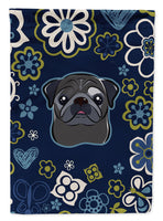 Blue Flowers Black Pug Flag Garden Size BB5114GF