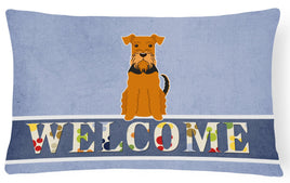 Airedale Welcome Canvas Fabric Decorative Pillow BB5622PW1216