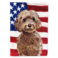 Brown Cockapoo Patriotic Flag Canvas House Size BB9374CHF