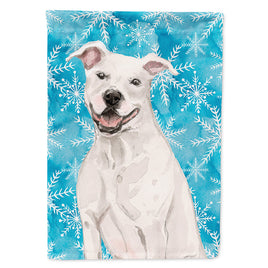 White Staffie Bull Terrier Winter Flag Canvas House Size BB9431CHF