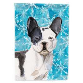 Black White French Bulldog Winter Flag Canvas House Size BB9442CHF