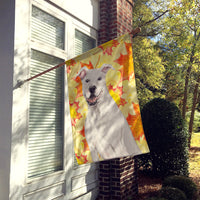 White Staffie Bull Terrier Fall Flag Canvas House Size BB9501CHF