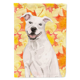 White Staffie Bull Terrier Fall Flag Canvas House Size BB9501CHF