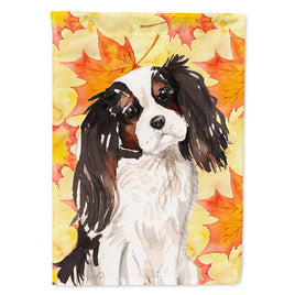 Tricolor Cavalier Spaniel Fall Flag Canvas House Size BB9507CHF