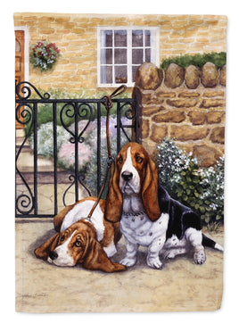 Basset Hound at the gate Flag Canvas House Size BDBA0312CHF