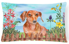 Red Dachshund Spring Canvas Fabric Decorative Pillow CK1269PW1216