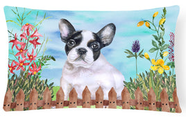 French Bulldog Black White Spring Canvas Fabric Decorative Pillow CK1272PW1216