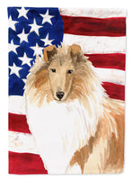 Patriotic USA Rough Collie Flag Canvas House Size CK1719CHF