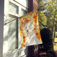 Fall Leaves White Collie Flag Canvas House Size CK1819CHF