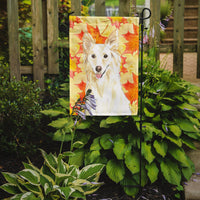 Fall Leaves White Collie Flag Garden Size CK1819GF