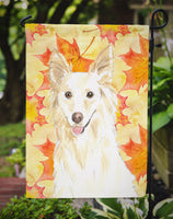 Fall Leaves White Collie Flag Garden Size CK1819GF