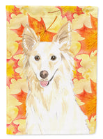 Fall Leaves White Collie Flag Garden Size CK1819GF