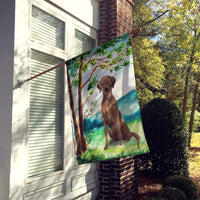 Under the Tree Chocolate Labrador Flag Canvas House Size CK2021CHF