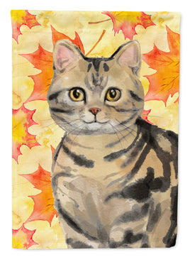 American Shorthair Brown Tabby Fall Leaves Flag Garden Size CK3073GF