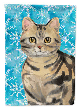 American Shorthair Brown Tabby Winter Snowflake Flag Canvas House Size CK3103CHF