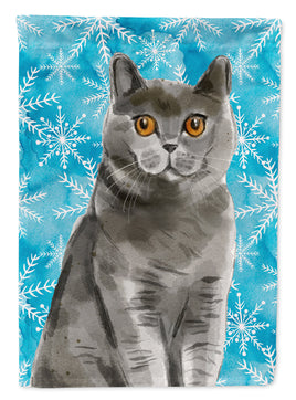 British Shorthair Winter Snowflake Flag Canvas House Size CK3108CHF