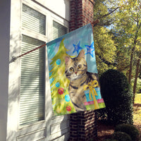 American Shorthair Brown Tabby Christmas Presents Flag Canvas House Size CK3118CHF