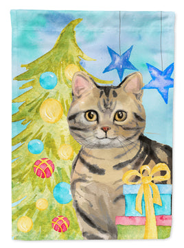 American Shorthair Brown Tabby Christmas Presents Flag Canvas House Size CK3118CHF