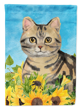 American Shorthair Brown Tabby in Sunflowers Flag Canvas House Size CK3148CHF