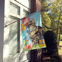 American Shorthair Brown Tabby Happy Birthday Flag Canvas House Size CK3163CHF