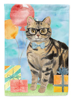 American Shorthair Brown Tabby Happy Birthday Flag Canvas House Size CK3163CHF