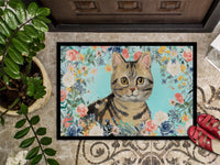 American Shorthair Brown Tabby Spring Flowers Indoor or Outdoor Mat 18x27 CK3387MAT