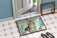 American Shorthair Brown Tabby Spring Flowers Indoor or Outdoor Mat 18x27 CK3387MAT